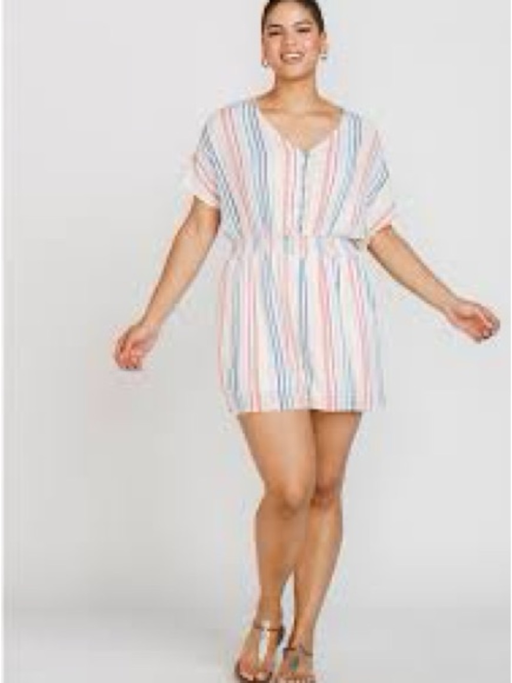 Warehouse One Multicolor Striped V-Neck Romper